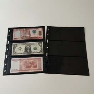 3 Pocket Poly Black -valuutan säilytysportfoliosivua valuuttalaskuille